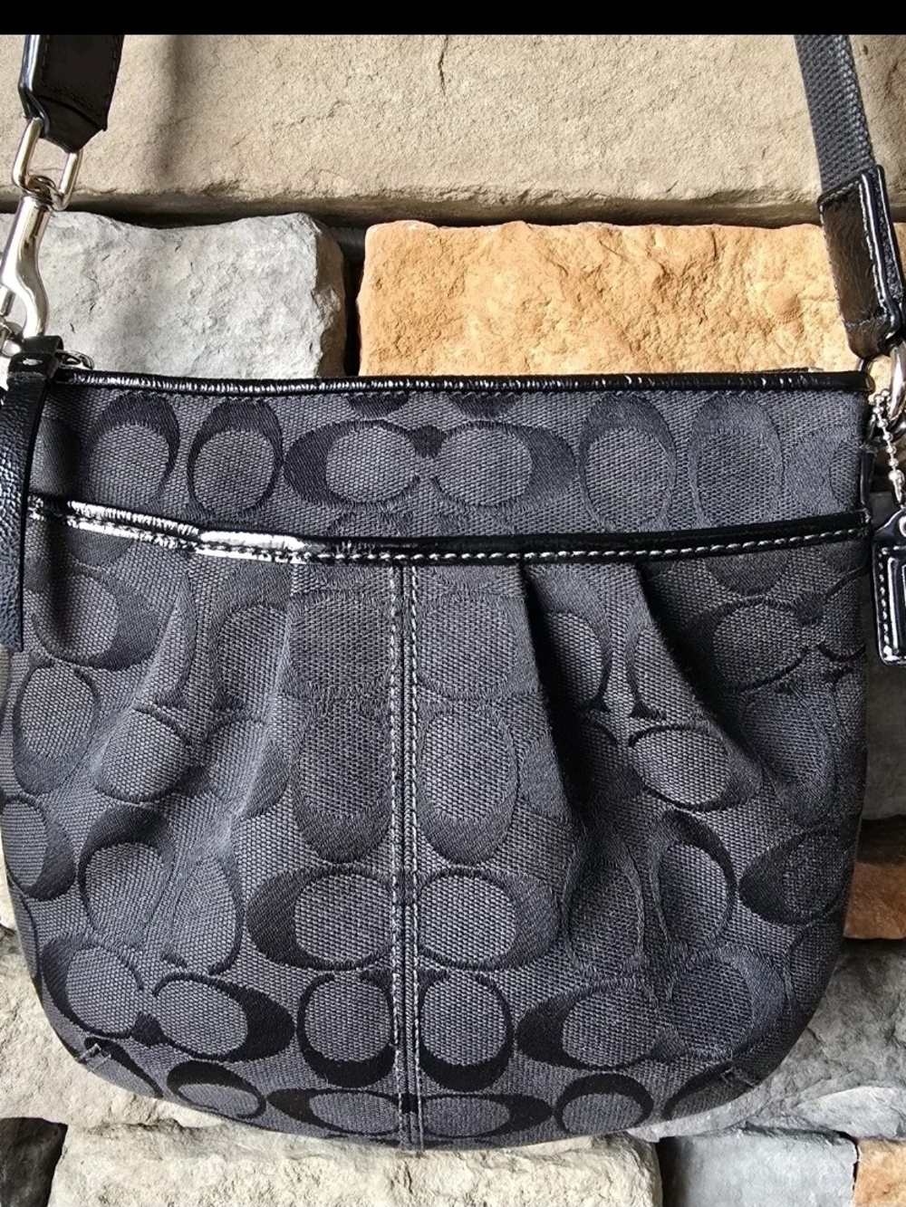 COACH Black Pleated Signature Jacquard Crossbody Bag